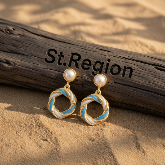 Blue Enamel & Pearl 18K Gold-Plated Twine Round Drop Earrings