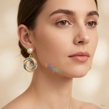 Blue Enamel & Pearl 18K Gold-Plated Twine Round Drop Earrings