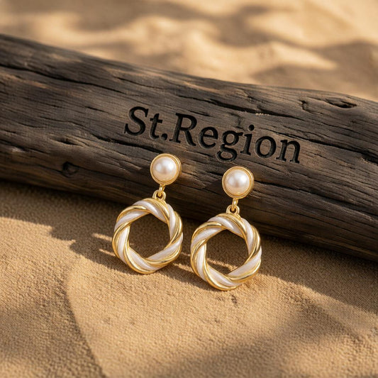 Pearl & Enamel 18K Gold-Plated Twine Round Drop Earrings