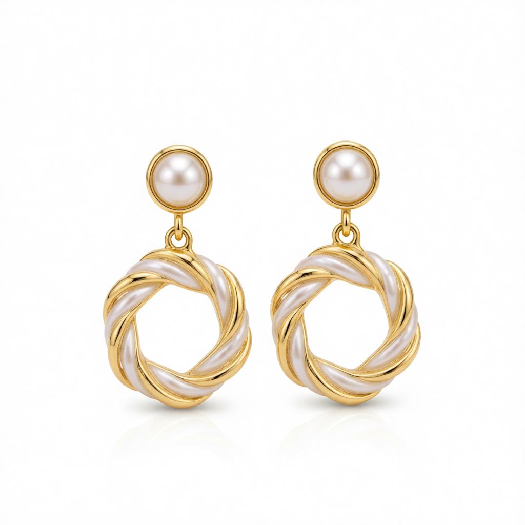 Pearl & Enamel 18K Gold-Plated Twine Round Drop Earrings
