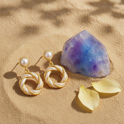 Pearl & Enamel 18K Gold-Plated Twine Round Drop Earrings