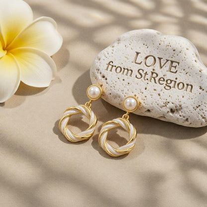 Pearl & Enamel 18K Gold-Plated Twine Round Drop Earrings