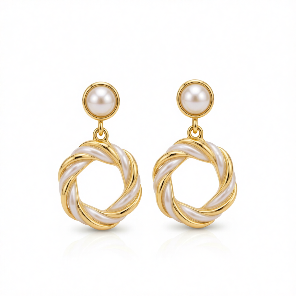 Pearl & Enamel 18K Gold-Plated Twine Round Drop Earrings