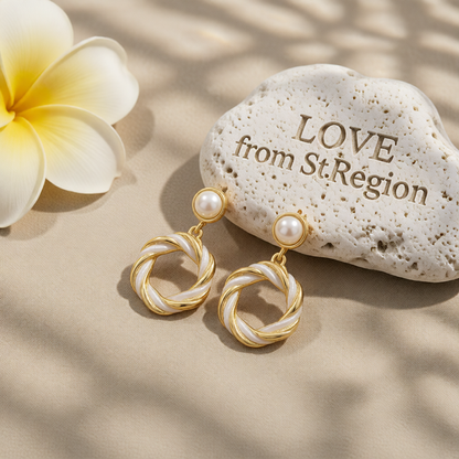 Pearl & Enamel 18K Gold-Plated Twine Round Drop Earrings