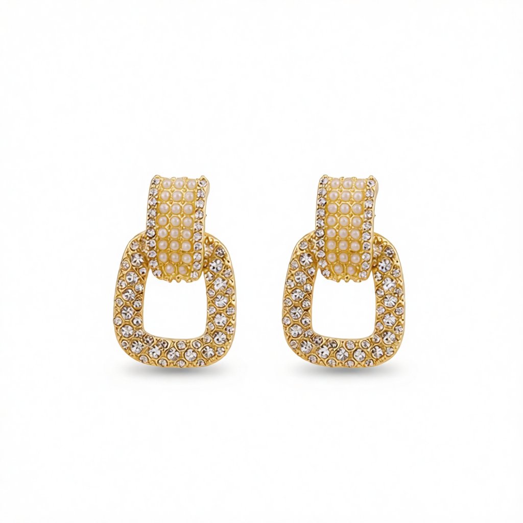 Cubic Zirconia and Pearl Open-Link Drop Earrings, drop earrings for women, dainty minimalist design, side view