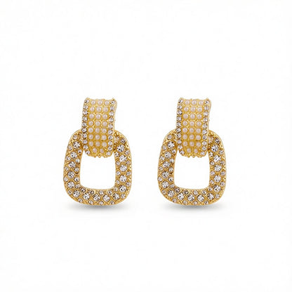 Cubic Zirconia and Pearl Open-Link Drop Earrings, drop earrings for women, dainty minimalist design, side view