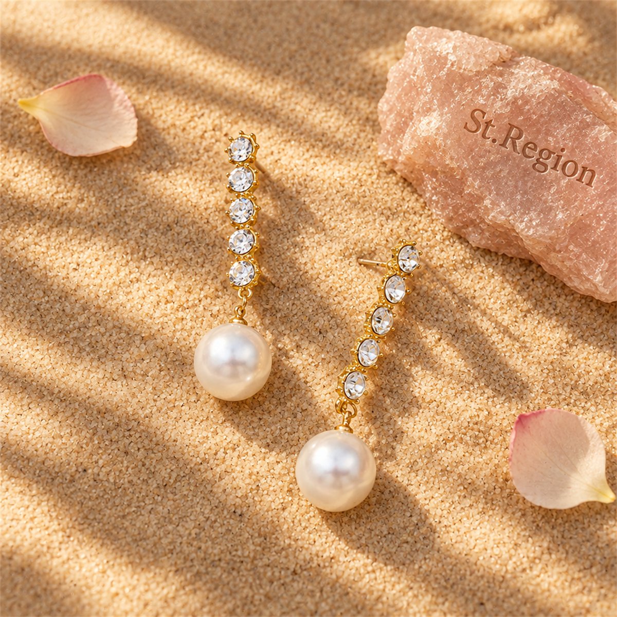 Cubic Zirconia and Pearl 18K Gold-Plated Drop Earrings, gold drop earrings for women, everyday style, detail close-up
