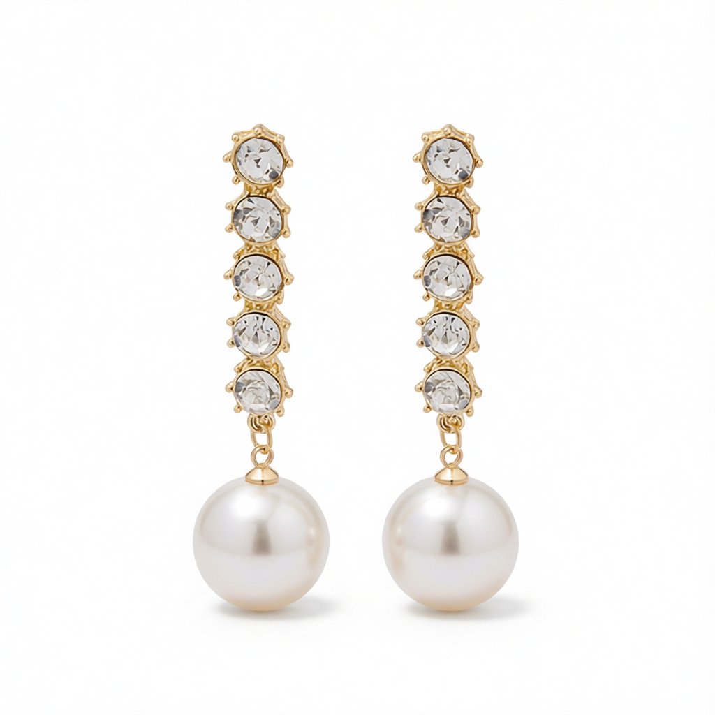 Cubic Zirconia and Pearl 18K Gold-Plated Drop Earrings, gold drop earrings for women, everyday style, side view