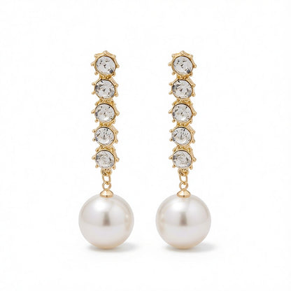 Cubic Zirconia and Pearl 18K Gold-Plated Drop Earrings, gold drop earrings for women, everyday style, side view