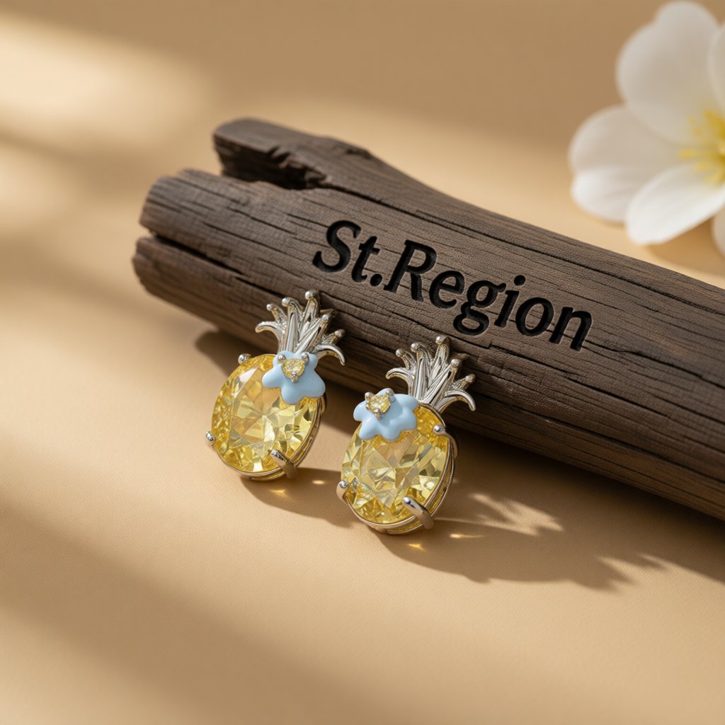 Yellow Crystal and Cubic Zirconia Flower Oval Drop Earrings, drop earrings for women, dainty minimalist design, front view