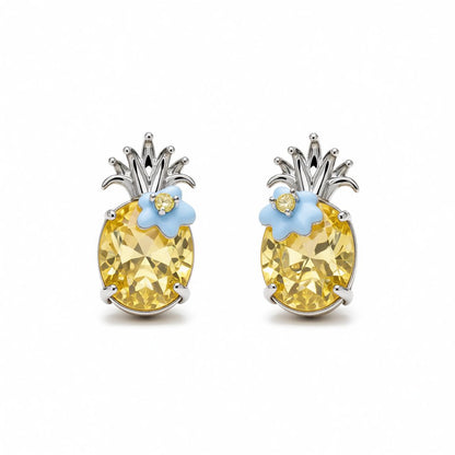 Yellow Crystal and Cubic Zirconia Flower Oval Drop Earrings, drop earrings for women, dainty minimalist design, side view