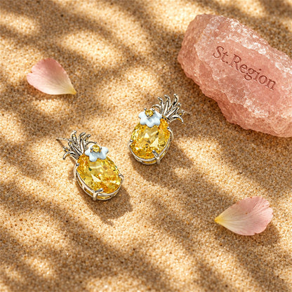 Yellow Crystal and Cubic Zirconia Flower Oval Drop Earrings, drop earrings for women, detail close-up