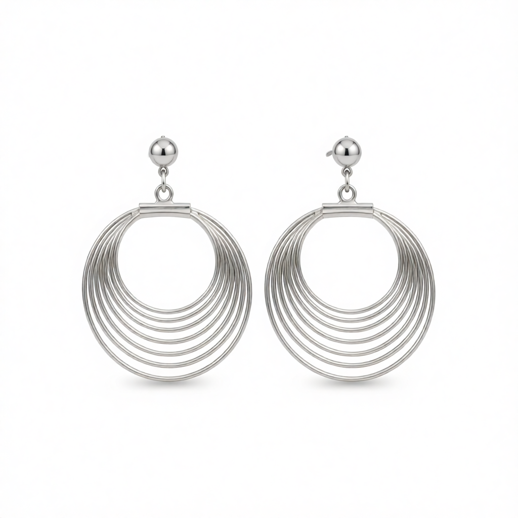 Silver-Plated Layer Wave Drop Earrings
