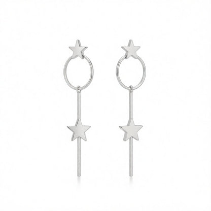 Silver-Plated Star Magic Wand Drop Earrings, silver drop earrings for women, everyday style, side view