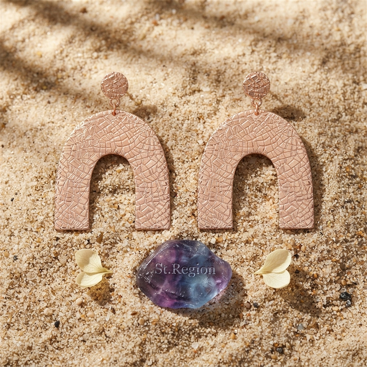 18K Rose Gold-Plated Pebbled Arc Drop Earrings