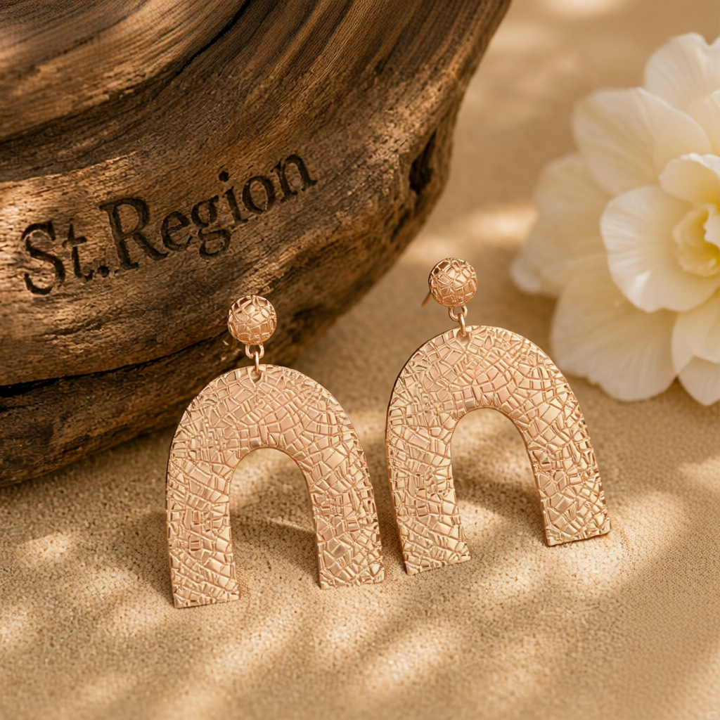18K Rose Gold-Plated Pebbled Arc Drop Earrings