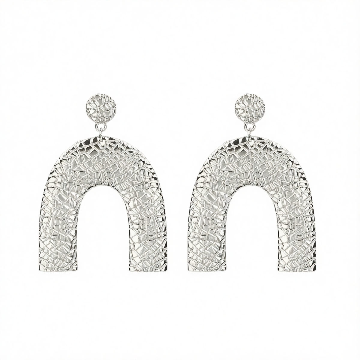 Silver-Plated Pebbled Arc Drop Earrings