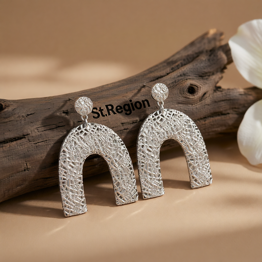 Silver-Plated Pebbled Arc Drop Earrings