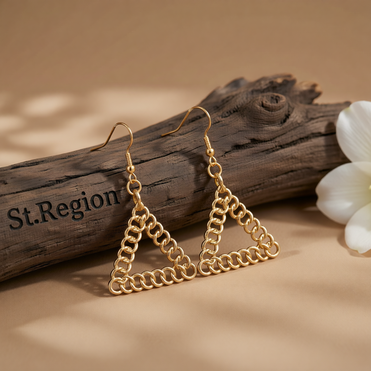 18K Gold-Plated Figaro Open Triangle Drop Earrings