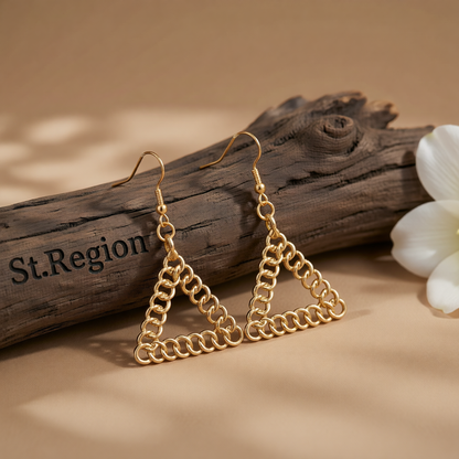 18K Gold-Plated Figaro Open Triangle Drop Earrings