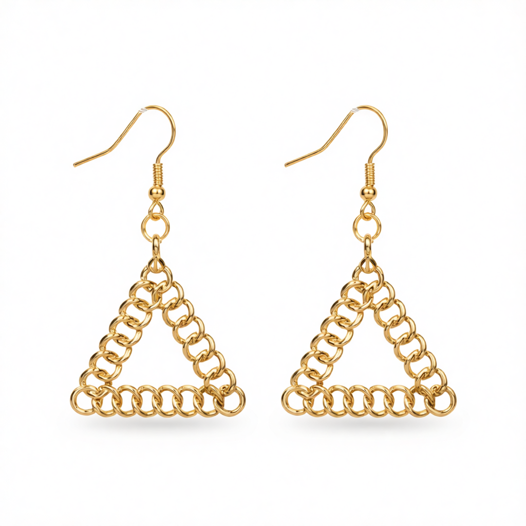 18K Gold-Plated Figaro Open Triangle Drop Earrings