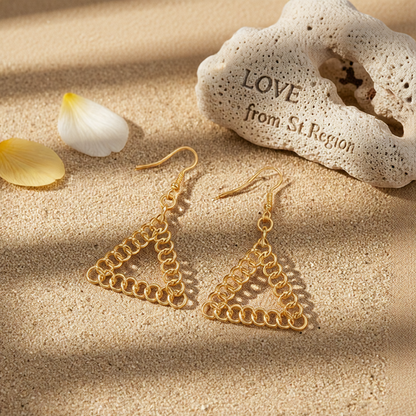 18K Gold-Plated Figaro Open Triangle Drop Earrings