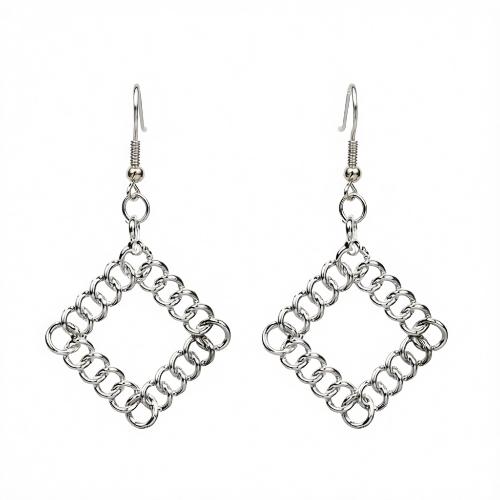 Silver-Plated Chain Rhombus Drop Earrings
