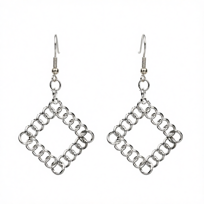 Silver-Plated Chain Rhombus Drop Earrings