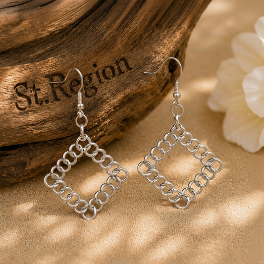 Silver-Plated Chain Rhombus Drop Earrings
