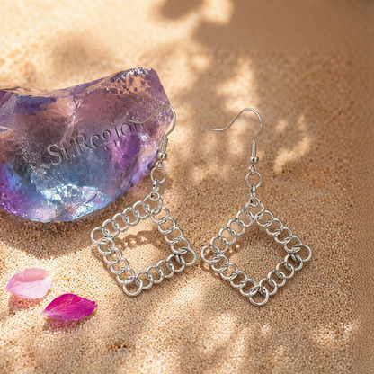 Silver-Plated Chain Rhombus Drop Earrings