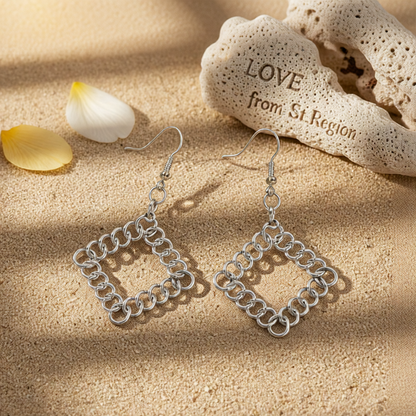 Silver-Plated Chain Rhombus Drop Earrings