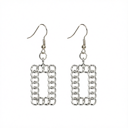 Silver-Plated Open Figaro Rectangle Drop Earrings