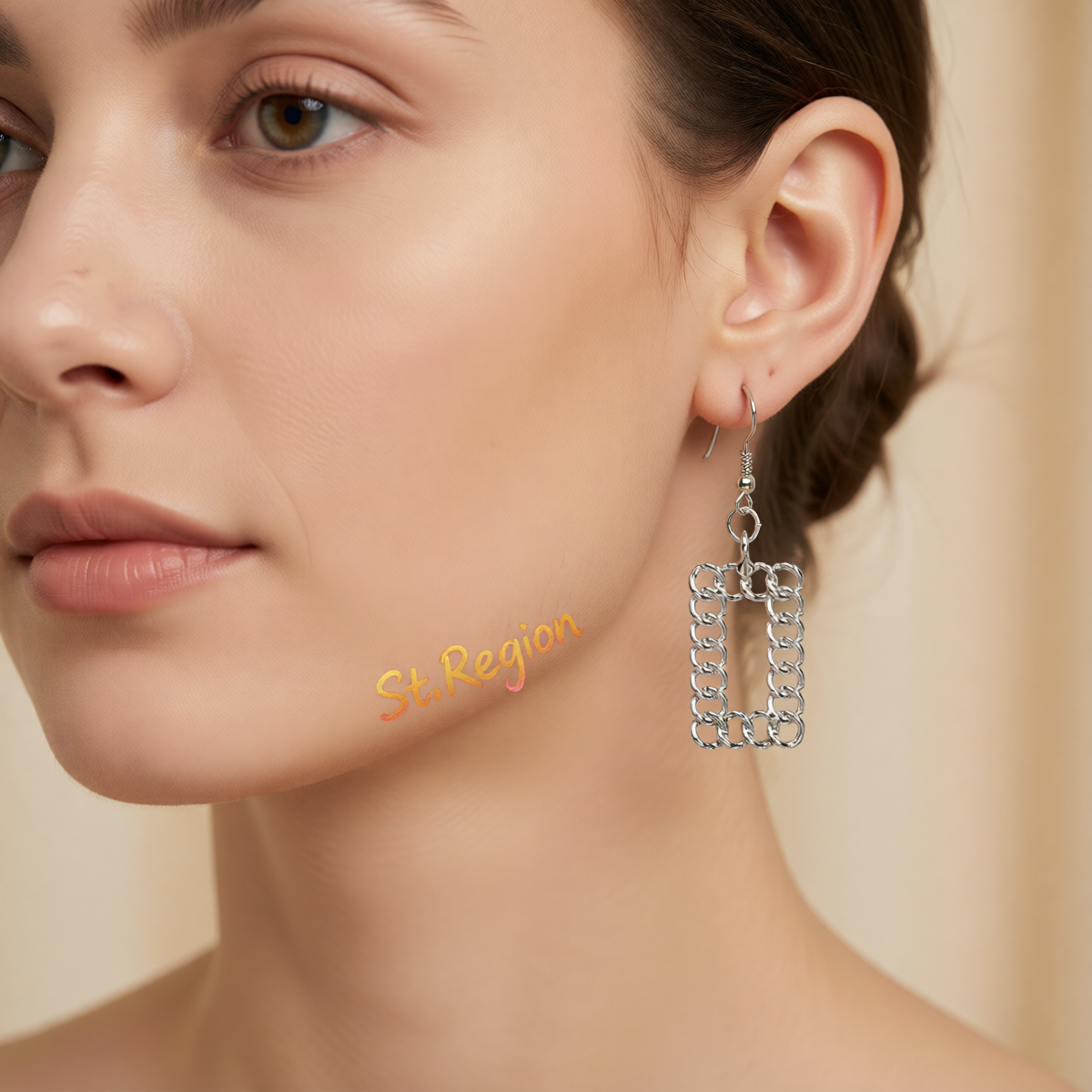 Silver-Plated Open Figaro Rectangle Drop Earrings