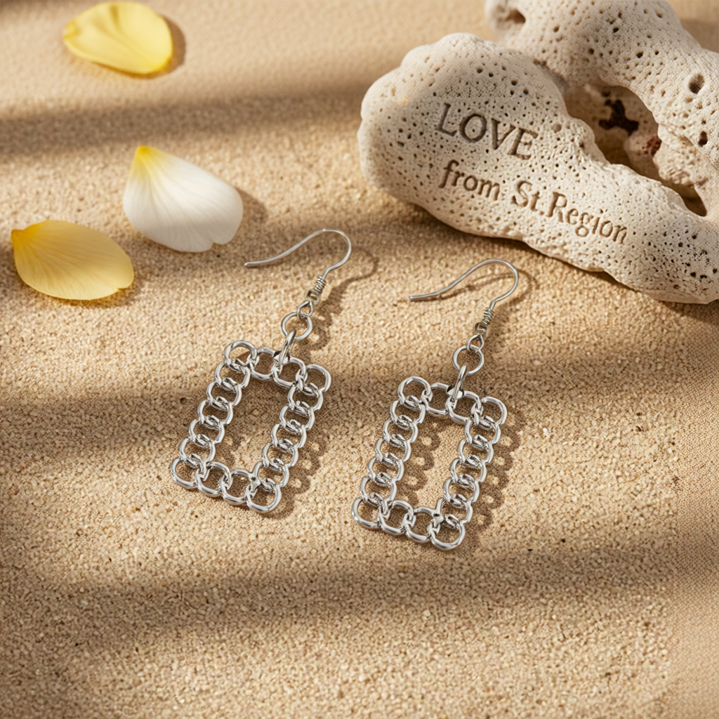 Silver-Plated Open Figaro Rectangle Drop Earrings