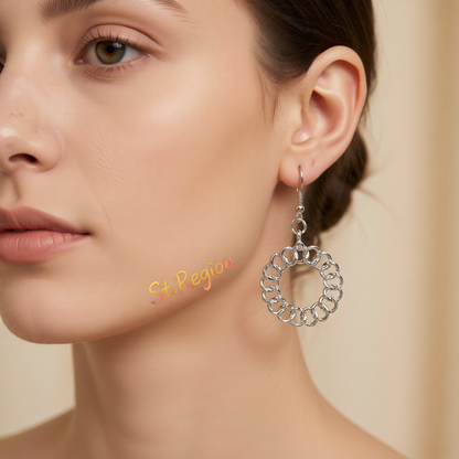 Silver-Plated Open Figaro Round Drop Earrings