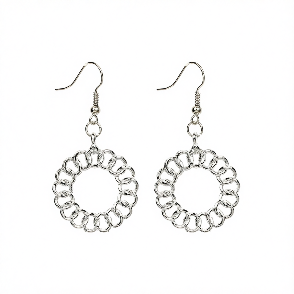 Silver-Plated Open Figaro Round Drop Earrings