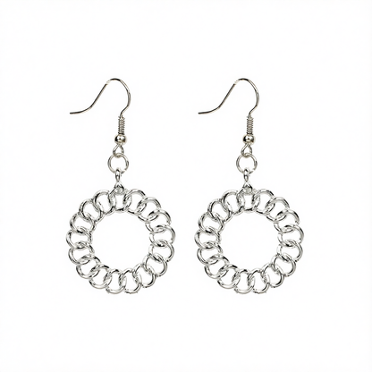 Silver-Plated Open Figaro Round Drop Earrings