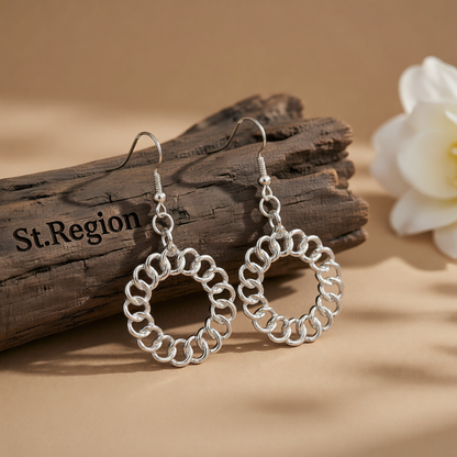 Silver-Plated Open Figaro Round Drop Earrings