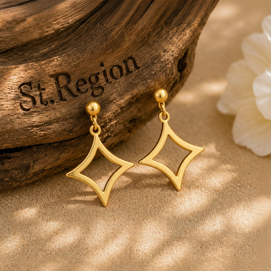 18K Gold-Plated Open Rhombus Drop Earrings