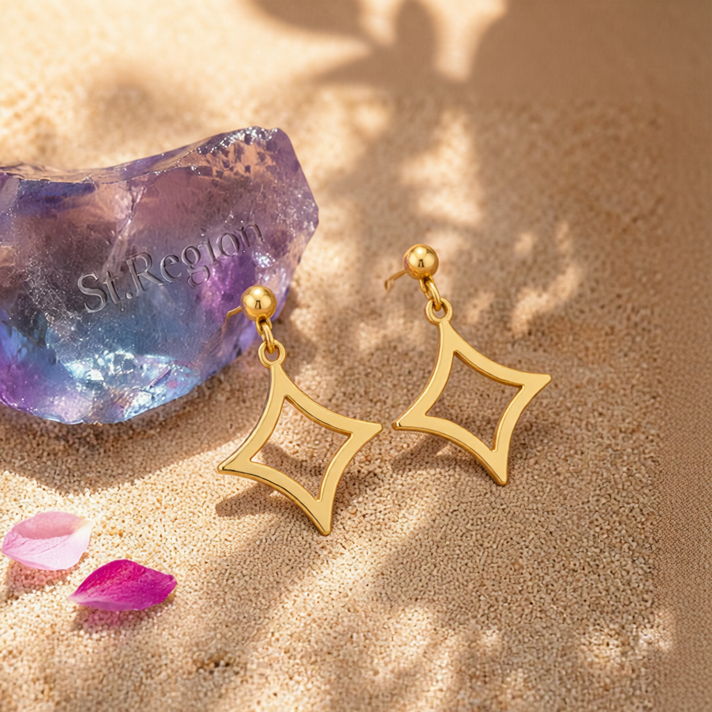 18K Gold-Plated Open Rhombus Drop Earrings
