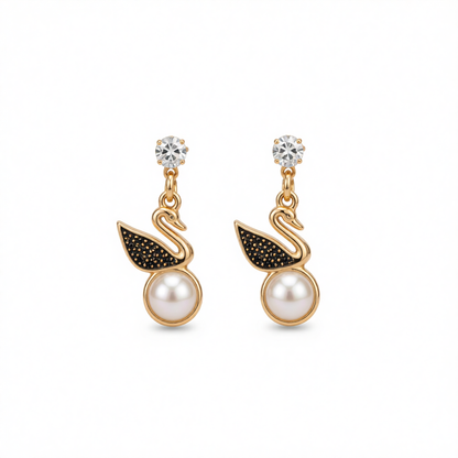 Cubic Zirconia & Pearl 18K Gold-Plated Swan Drop Earring