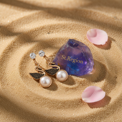 Cubic Zirconia & Pearl 18K Gold-Plated Swan Drop Earring