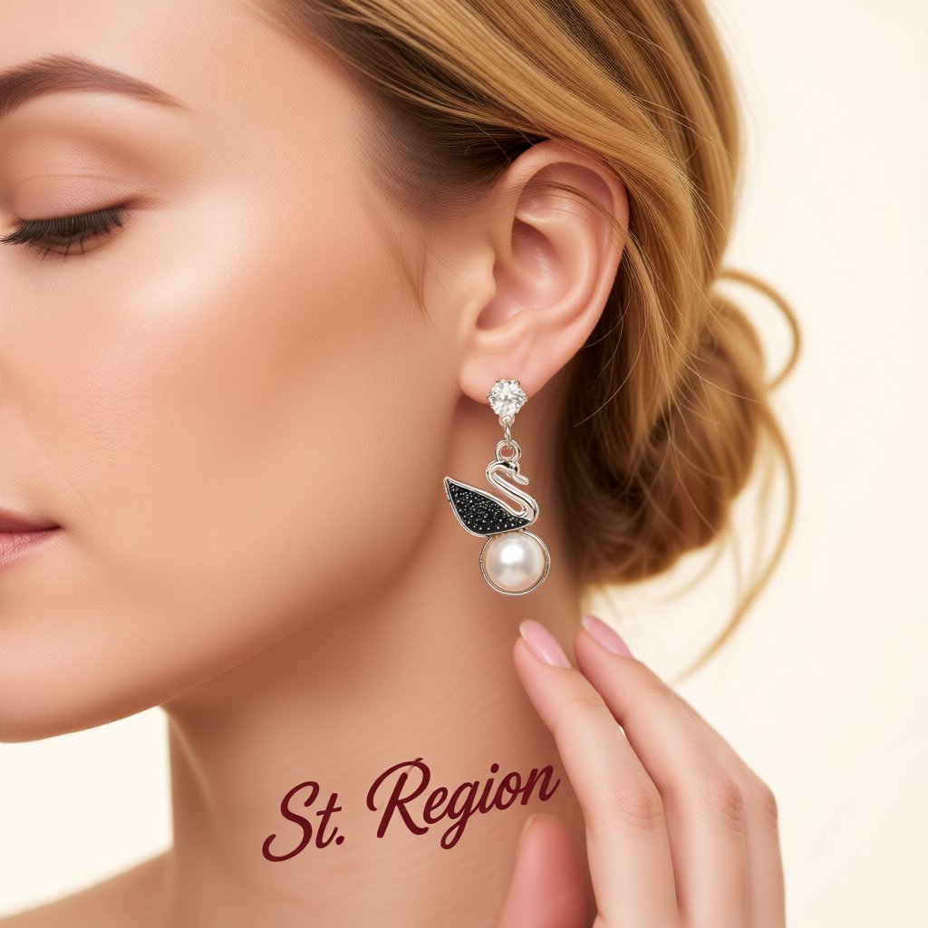 Cubic Zirconia and Pearl Silver-Plated Swan Drop Earring, silver drop earrings for women, elegant gift for her, styled look