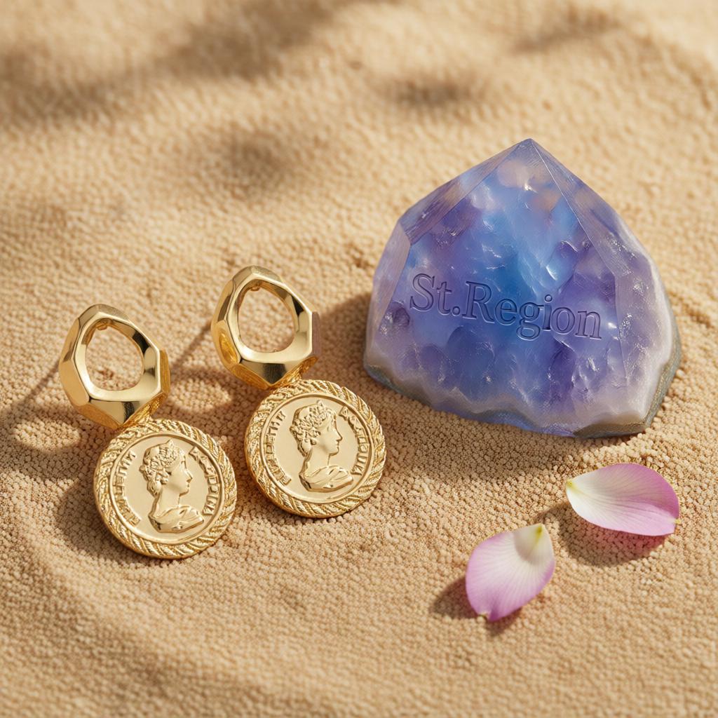 18K Gold-Plated Coin Repoussé Drop Earrings, gold drop earrings for women, vintage-inspired design, detail close-up