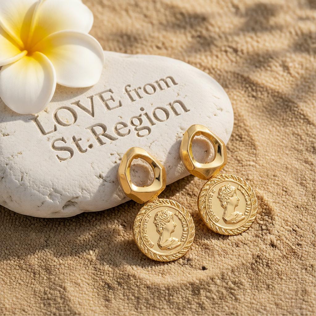 18K Gold-Plated Coin Repoussé Drop Earrings, gold drop earrings for women, vintage-inspired design, lifestyle look