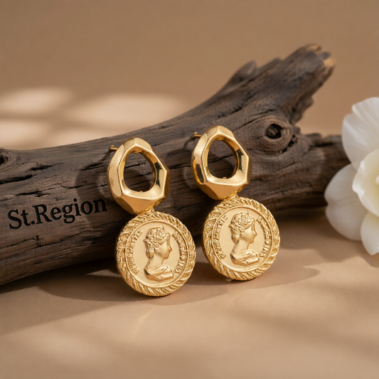 18K Gold-Plated Coin Repoussé Drop Earrings