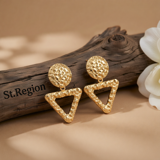 18K Gold-Plated Textured Open Triangle Drop Earrings