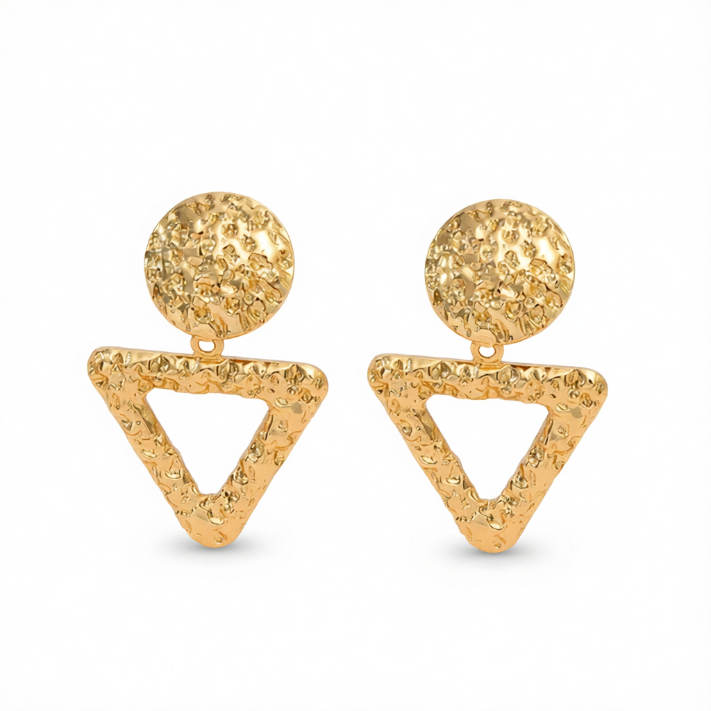18K Gold-Plated Textured Open Triangle Drop Earrings
