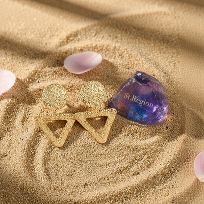18K Gold-Plated Textured Open Triangle Drop Earrings