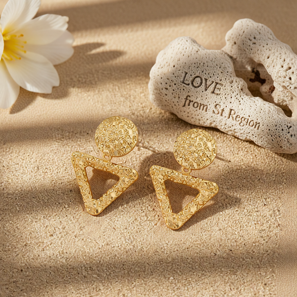 18K Gold-Plated Textured Open Triangle Drop Earrings